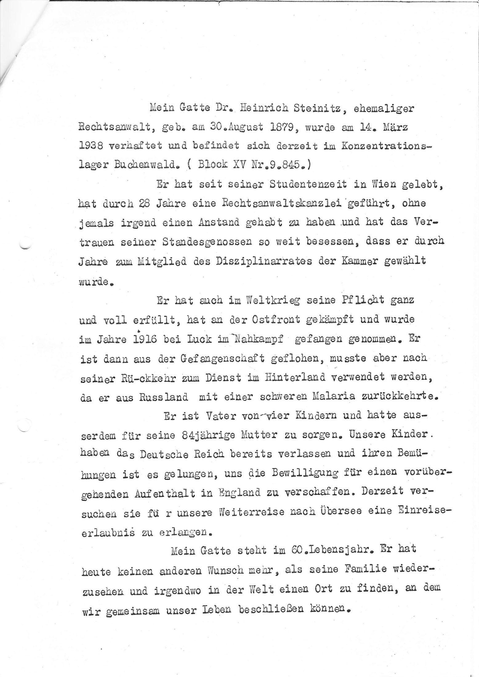 IV 2 Brief von Meta Steinitz an einen Anwalt der wegen dem Gnadengesuch für H S bei der Gestapo vorsprechen wird hs 3 Bl o D Kopie